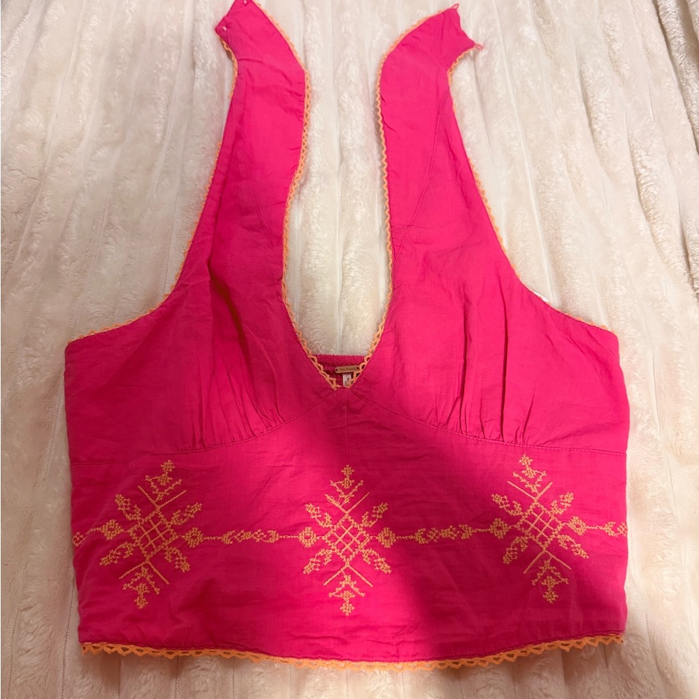 Pink Embroidered Crop Top
